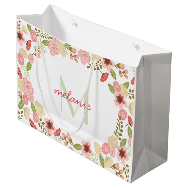 Monogram botaniska Blommigten Large Gift Bag (Framsidan Vinklad)