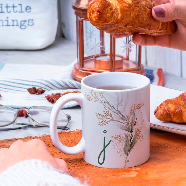 Monogram botaniskt eukalyptus Modern Premium Kaffemugg (Skapare uppladdad)