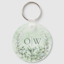 Monogram botaniskt eukalyptus Wedding Favor Nyckelring