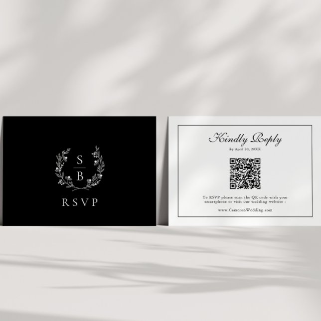 Monogram botaniskt QR- Bröllop OSA Tilläggskort (Skapare uppladdad)