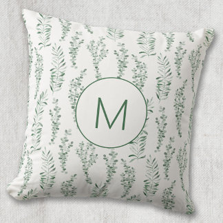 Monogram botaniskt vattenfärgen Greenery Löv Kudde