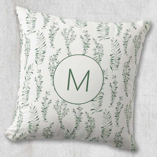 Monogram botaniskt vattenfärgen Greenery Löv Kudde (Skapare uppladdad)
