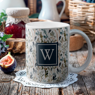 Monogram botaniskt vattenfärgsgrey kaffemugg
