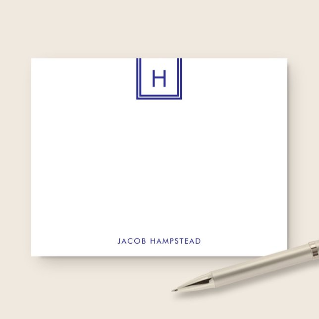 Monogram Box Minimalistisk Marinblå Brevpapper Anteckningskort (Skapare uppladdad)