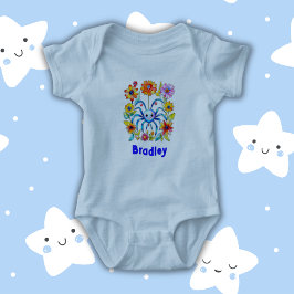 Monogram Boy Namn - Cute spider i blått | T Shirt
