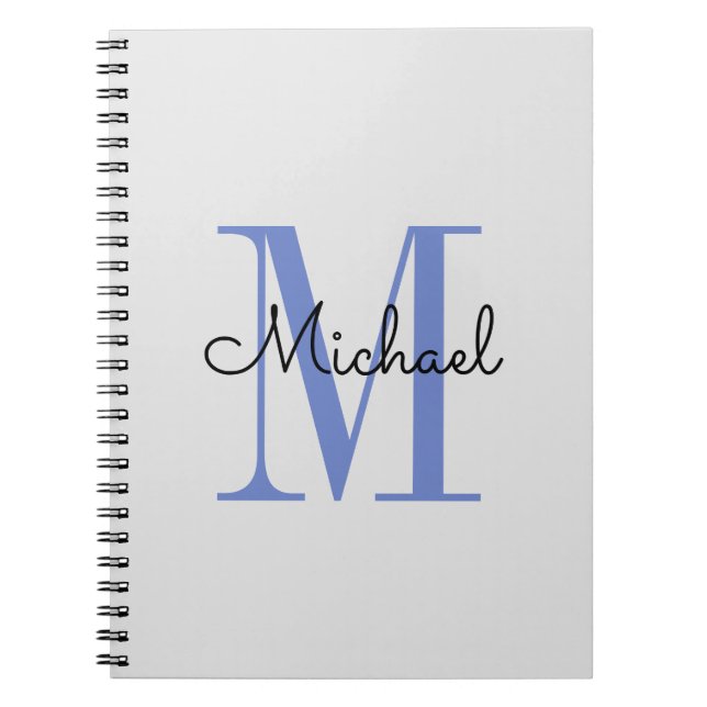 Monogram Boy Namn Initial Blue Black Anteckningsbok (Framsidan)