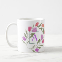 Monogram Brev A Black & White med blommor Kaffemugg