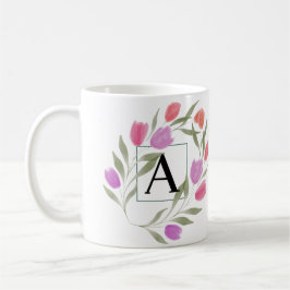 Monogram Brev A Black & White med blommor Kaffemugg