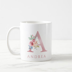 Monogram Brev A Blommigt Watercolor Coffee Mugg