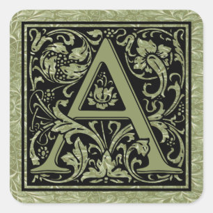 Monogram Brev A första Brev Fyrkantigt Klistermärke