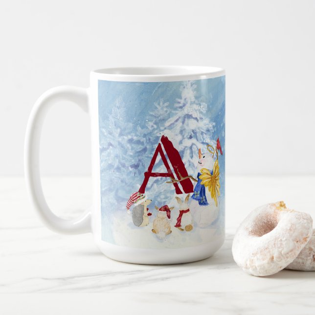 Monogram Brev A God jul Angel Snögubbe Kaffemugg (Med munk)