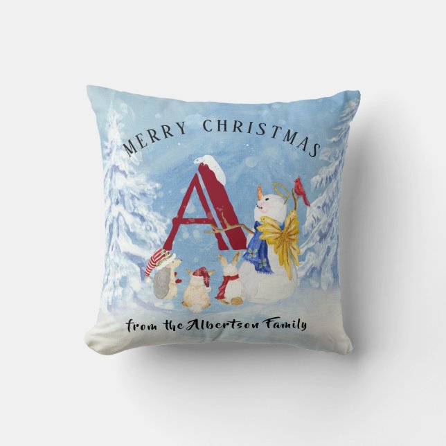 Monogram Brev A God jul Angel Snögubbe Kudde (Framsida)