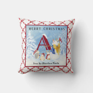 Monogram Brev A God jul Angel Snögubbe Kudde