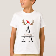 Monogram Brev A Julafton Namn Antlers Santa Hat T-
