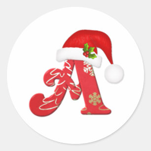 Monogram brev A, jultomteskåran Runt Klistermärke