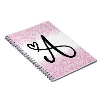 Monogram brev A med borstad rosa glitter Anteckningsbok