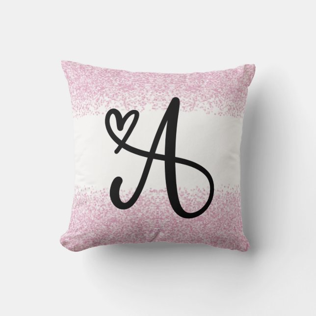Monogram brev A med borstad rosa glitter Kudde (Framsida)