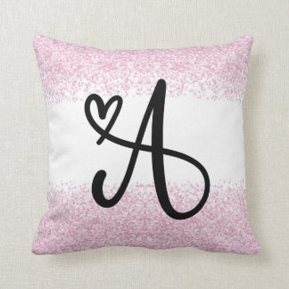 Monogram brev A med borstad rosa glitter Kudde