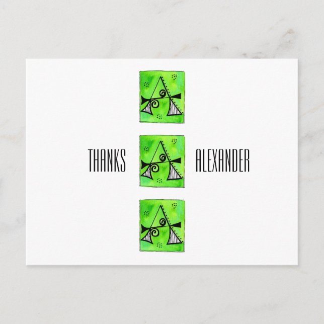 Monogram Brev A Namn Whimsical Tack Vykort (Framsida)