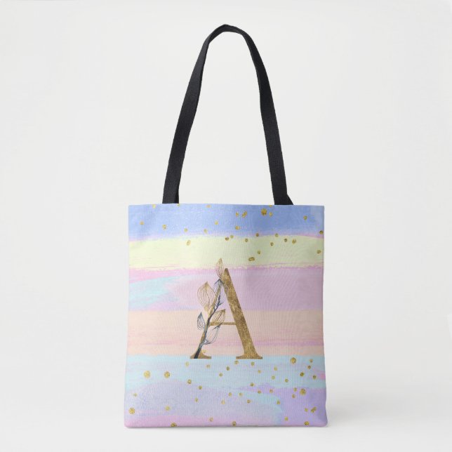 *~ Monogram BREV A - Pastel Färger Guld Glitter Tygkasse (Framsida)