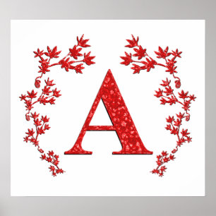 Monogram Brev A Red Löv Poster