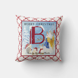 Monogram Brev B Angel Snögubbe God jul Kudde