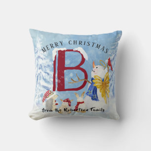 Monogram Brev B Angel Snögubbe God jul Kudde