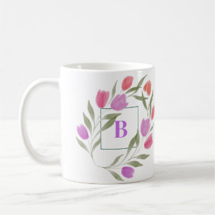 Monogram Brev B Lila & White med blommor Kaffemugg
