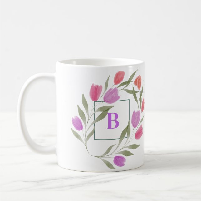 Monogram Brev B Lila & White med blommor Kaffemugg (Vänster)