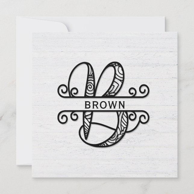 Monogram Brev B med familjen Namn Anteckningskort (Framsida)