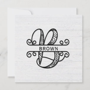 Monogram Brev B med familjen Namn Anteckningskort