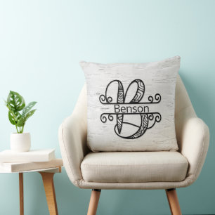 Monogram Brev B med familjen Namn Kudde