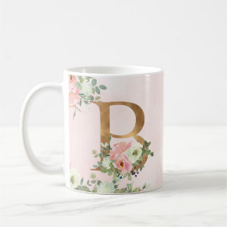 Monogram Brev B Watercolor Blommigt Coffee Mugg