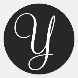 Monogram Brev Bröllop kuvert Seal Black White Runt Klistermärke