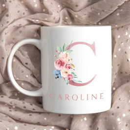 Monogram Brev C Blommigt Watercolor Coffee Mugg