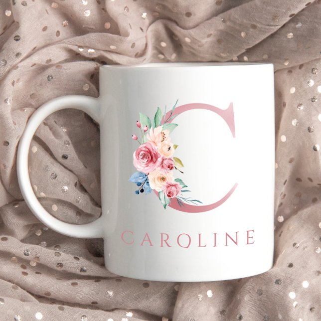 Monogram Brev C Blommigt Watercolor Coffee Mugg (Skapare uppladdad)