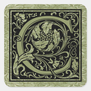 Monogram Brev C första Brev Fyrkantigt Klistermärke