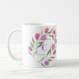 Monogram Brev C Lila & White med blommor Kaffemugg