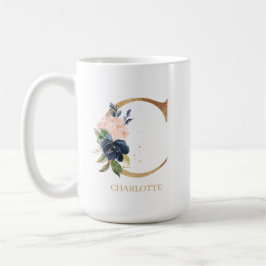 Monogram Brev ’C’-Personlig för marin Blommigt Kaffemugg