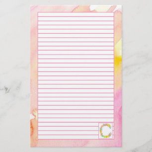 Monogram Brev C Rosa Watercolor Flowers Lining Brevpapper