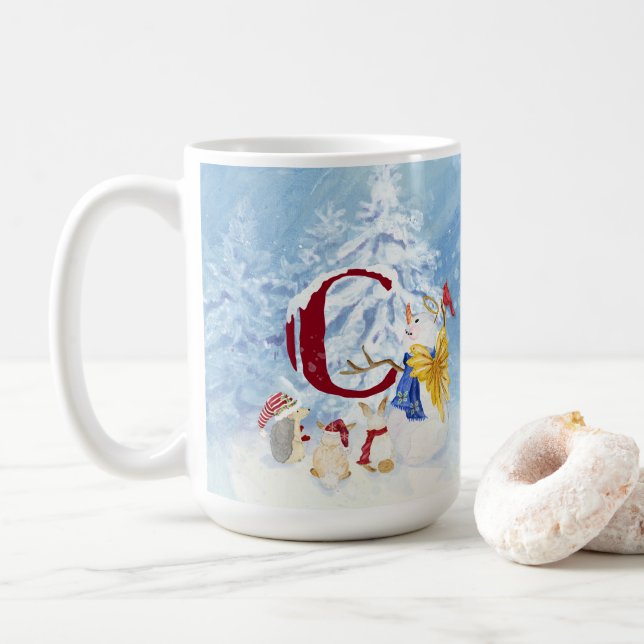 Monogram Brev C Snowy jul Angel Snögubbe Kaffemugg (Med munk)