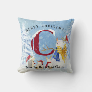 Monogram Brev C Snowy jul Angel Snögubbe Kudde
