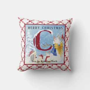 Monogram Brev C Snowy jul Angel Snögubbe Kudde