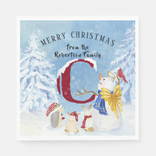 Monogram Brev C Snowy jul Angel Snögubbe Pappersservett