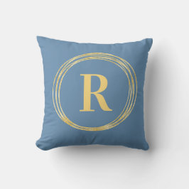 Monogram Brev - cirkler för Dusty Blue Guld Kudde