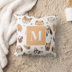 Monogram Brev Cute Doodle Hund Mönster Hund älskar Kudde