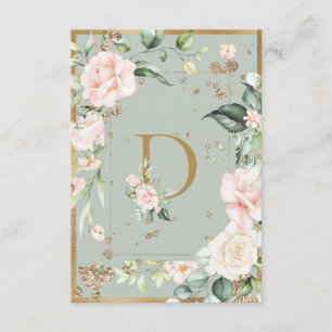 Monogram Brev D Blommigt Watercolor Rosa ros Tack Kort