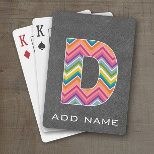 Monogram Brev D - Chalkboard Chevron Mönster Spel Kort