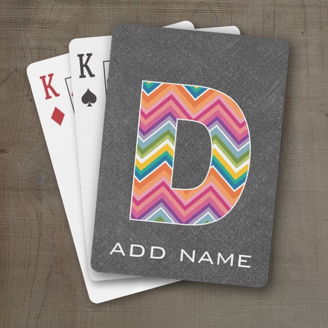 Monogram Brev D - Chalkboard Chevron Mönster Spel Kort (Personalized Playing Cards - Huge Monogram)