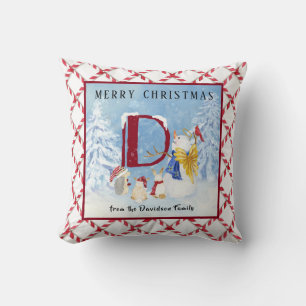 Monogram Brev D Cute Angel Snögubbe jul Kudde